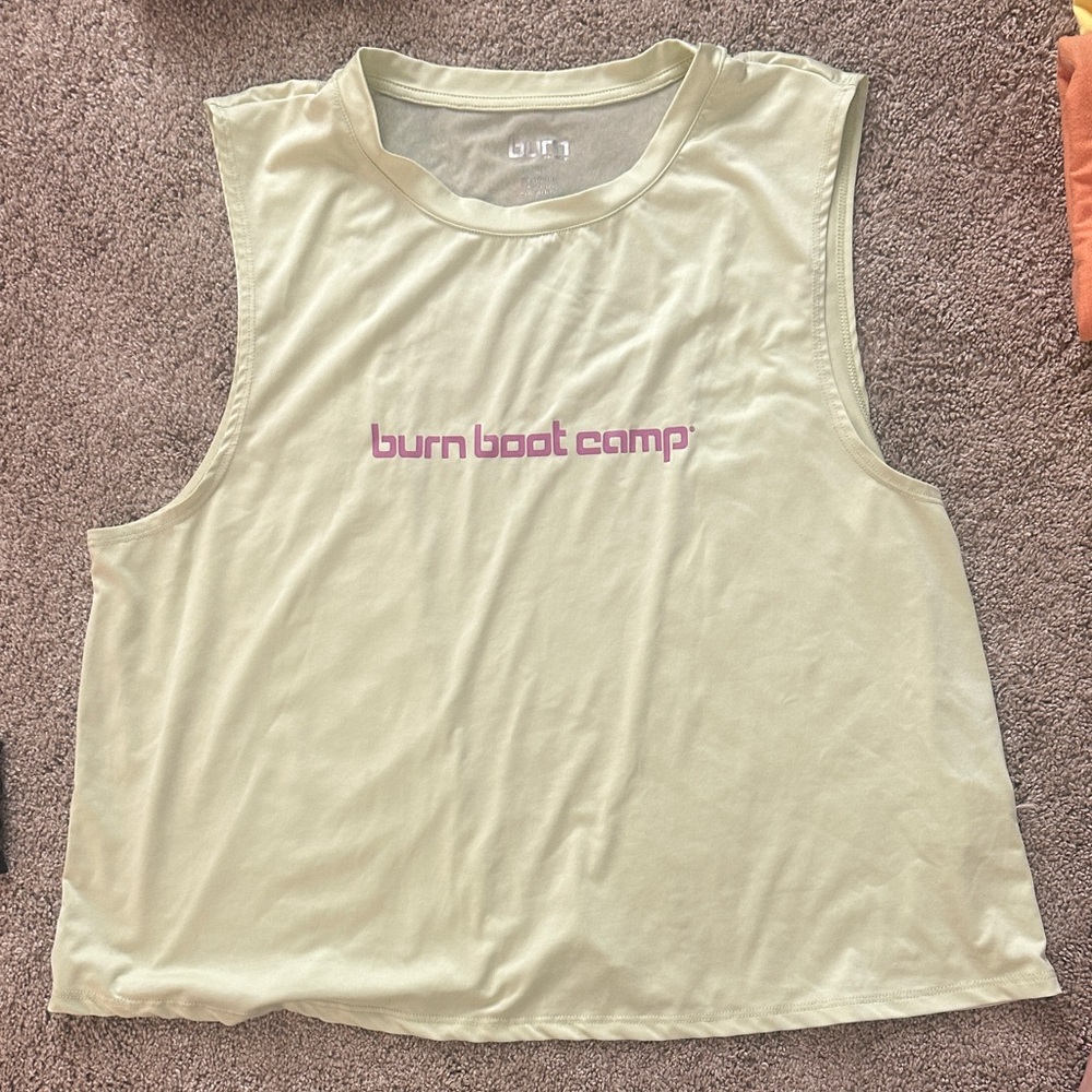 Burn Boot Camp Cream Muscle Tee with Pink Logo